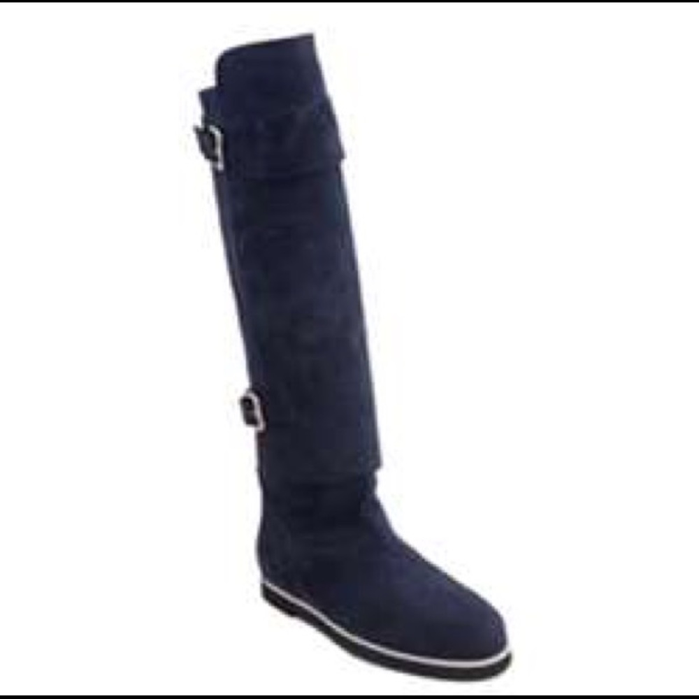 Suede over the knee walking blue navy boot